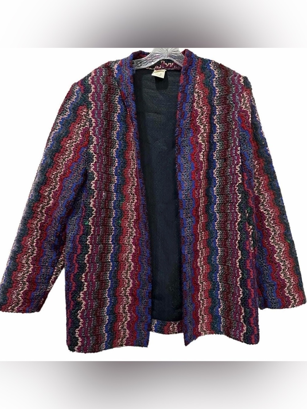 Vintage Large 38 Lady Graff Wool Mohair Chenille Woven Open Lined Sweater C